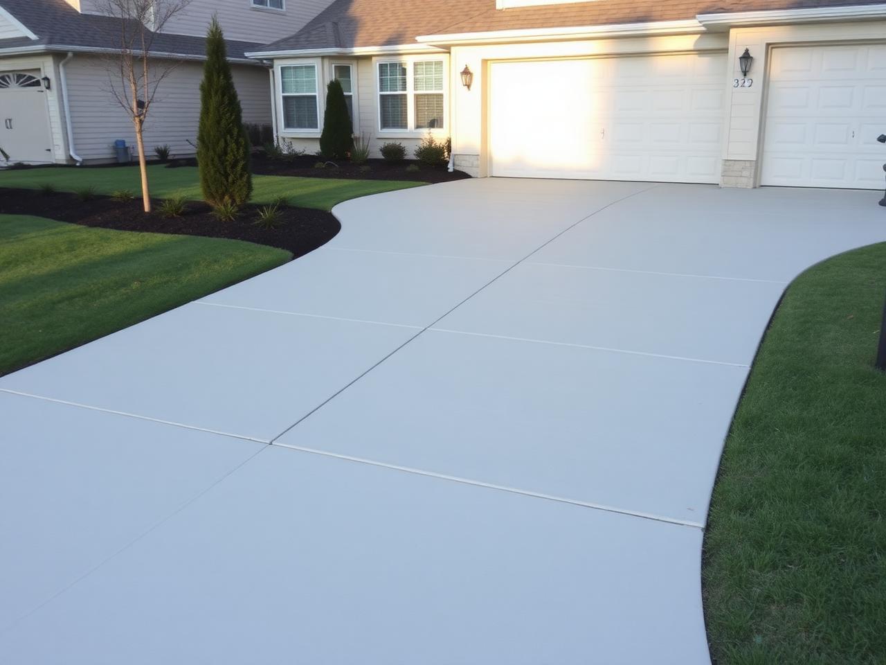 Freshly finished residential concrete driveway