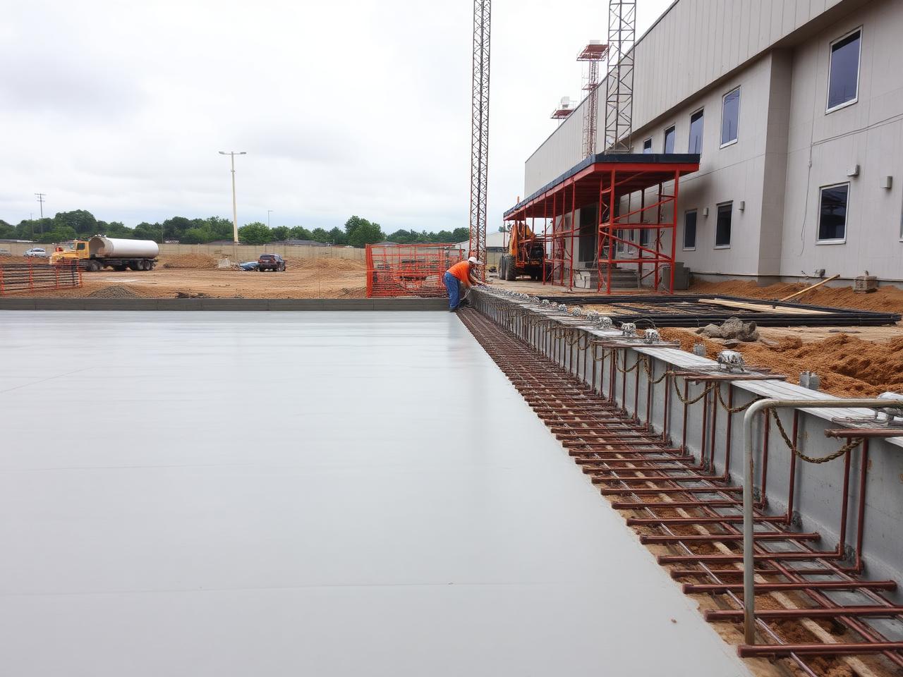 Commercial concrete foundation with rebar